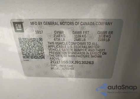 2018 Chevrolet Impala 1Lt from USA, damaged, VIN 2G1105S3XJ9130263